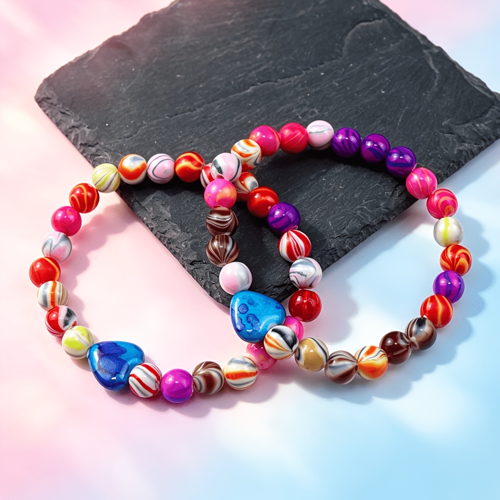 2pcs Women's Y2K Style Bracelet Set with Heart Charms